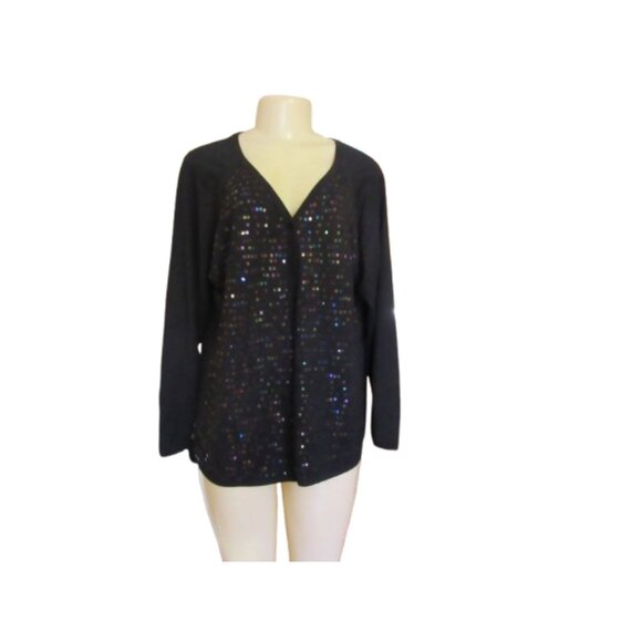 Diane Gilman Black Silk Cardigan w Sequins in Size Large - Picture 1 of 5